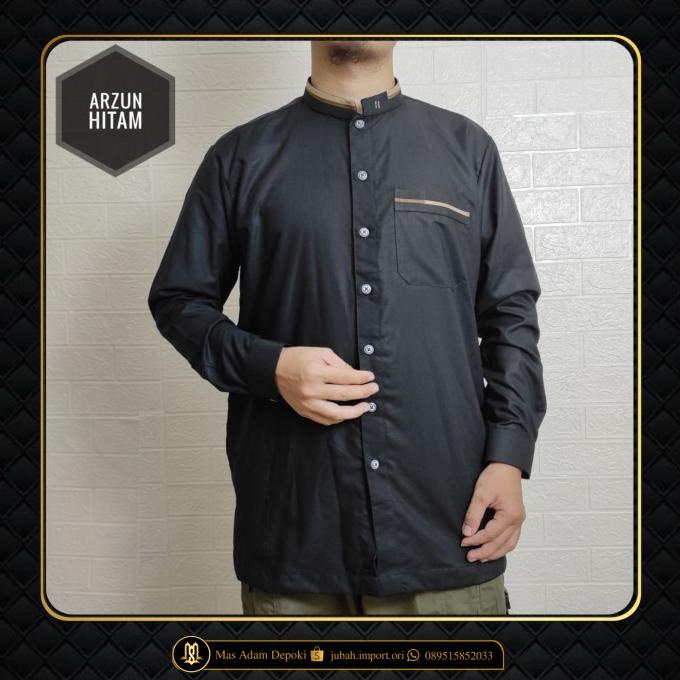 Discount Baju Koko Kemko Arzun Lengan Panjang Full Kancing |Mas Adam Hitam /BAJU KOKO PRIA/BAJU KOKO