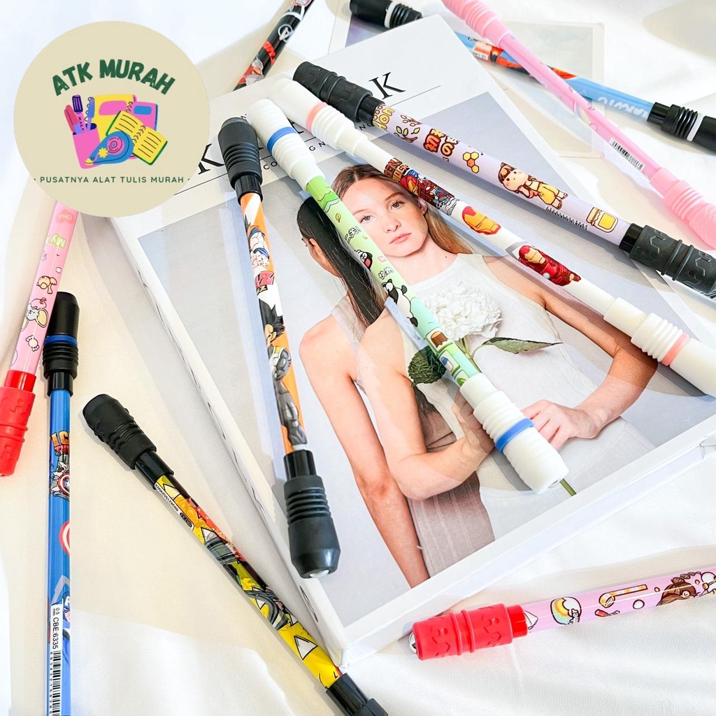 

pulpen tongkat putar magnet pen bolpen kreatif spinner alat tulis kantor sekolah kado unik hadiah lucu stationery pena ballpoint warna pastel kartun karakter