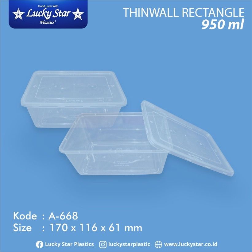 Kotak makan plastik/ thinwall persegi panjang / thinwall rectangle 650ml 750ml 950ml 1150ml / 1 PACK ISI 25 / Lucky Star
