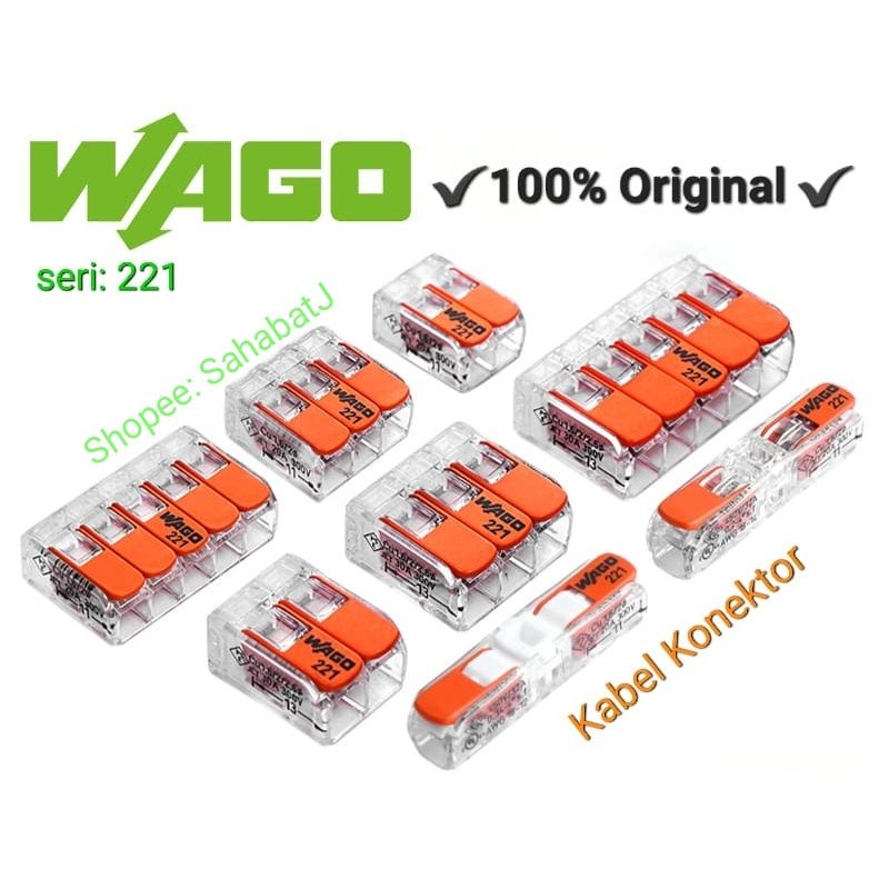 Wago Wire Connector Konektor Kabel Penyambung 221-412 / 221-413 / 221-415 / 221-612 / 221-613 / 221-615 / 221-2411