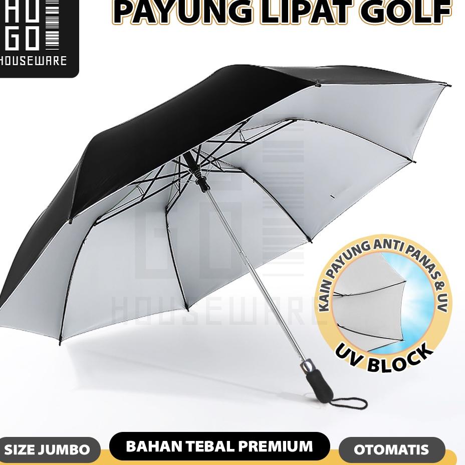 GROSIR HUGO Payung Lipat Golf Besar Mewah Jumbo Otomatis Polos Lipat Dua 