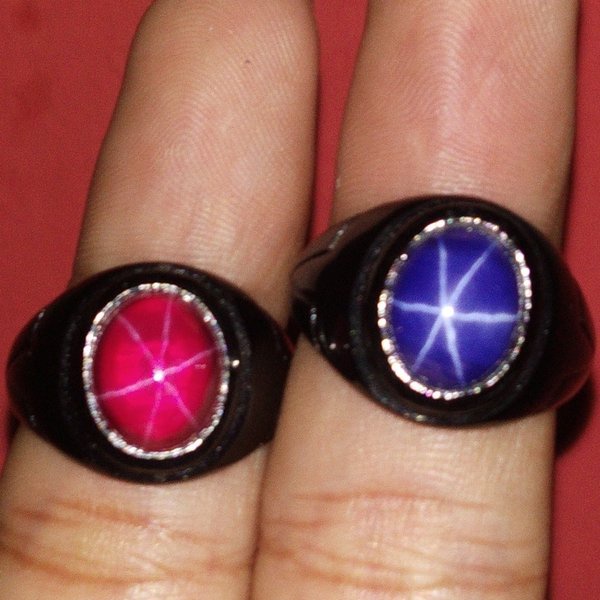 Batu Akik PAKET 2pcs Cincin Titanium Hitam American Star Merah Blue Safir Star Top Crystal 3s102