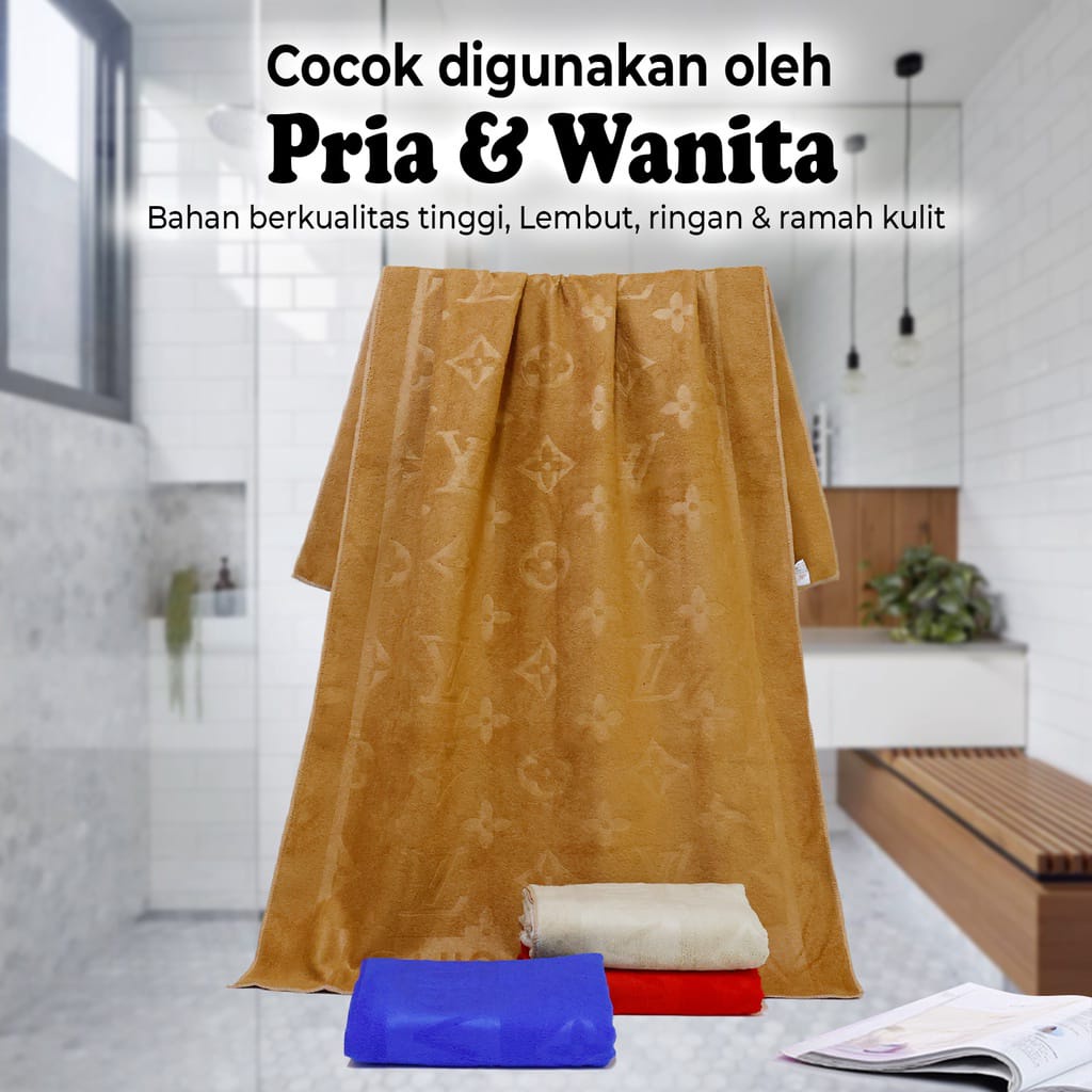 Handuk Mandi Motif Embos Louis Vuitton Terbaru/Ukuran 70x140cm Bahan Polyester