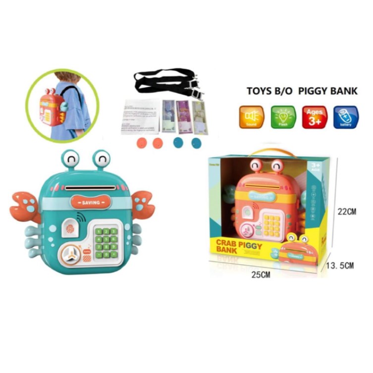 Mainan Anak CRAB PIGGY BANK Celengan Tabungan ATM Musik &amp; Password Mainan Celengan Anak Mainan Brankas