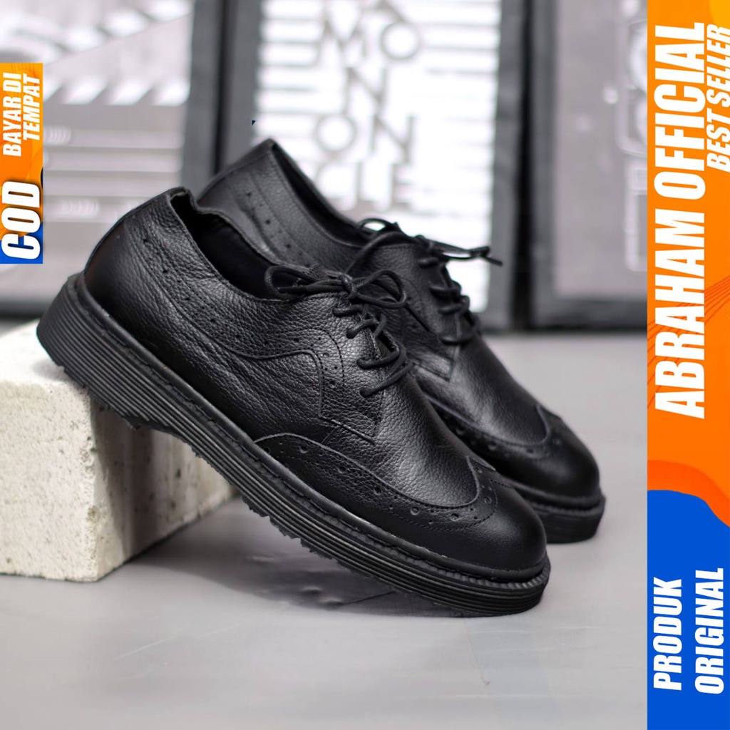 Sepatu Formal Pantofel Docmart Low Boots Pria Kulit Asli Kerja Hitam Abaraham OWING