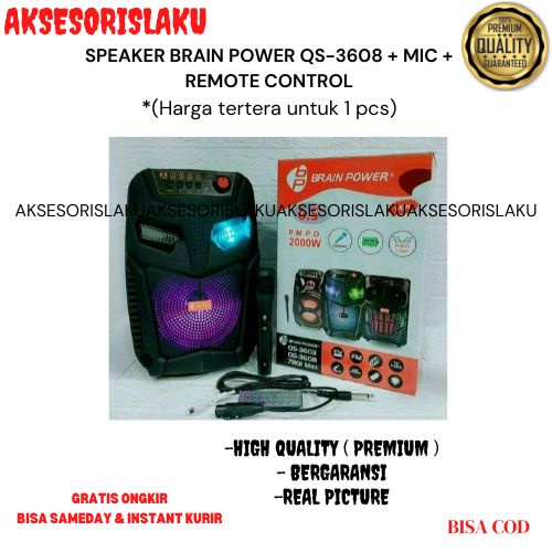 SPEAKER BRAIN POWER QS-3608 + MIC + REMOTE CONTROL