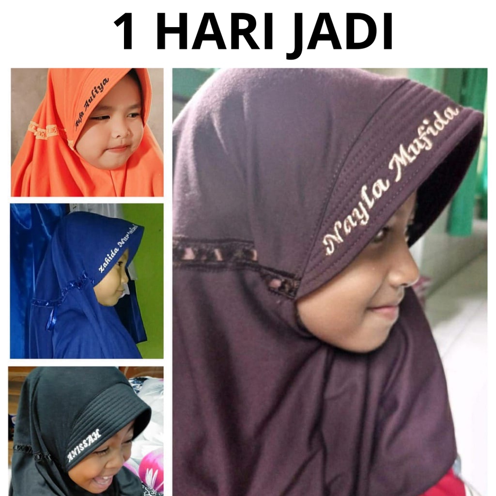 Kerudung Jilbab Hijab Ciput Khimar Sekolah Anak Pita Serut Request Bordir Nama Suka-Suka