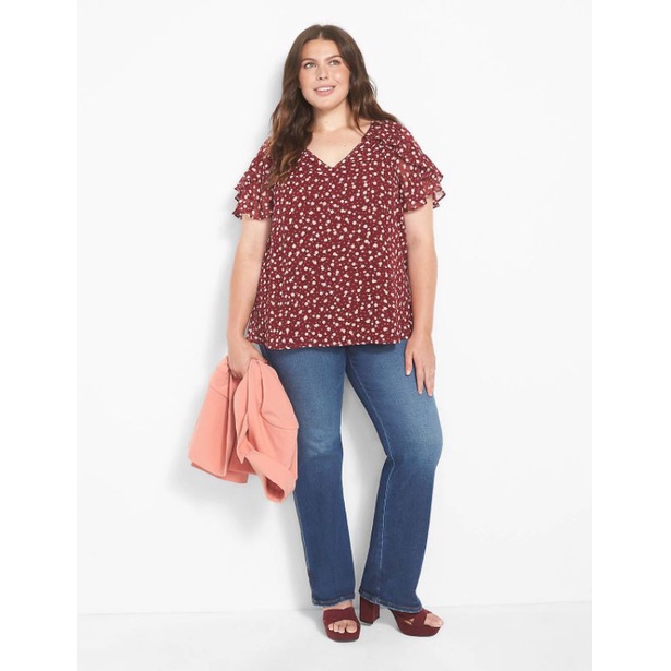 Lane Bryant fluter sleeve v neck blouse