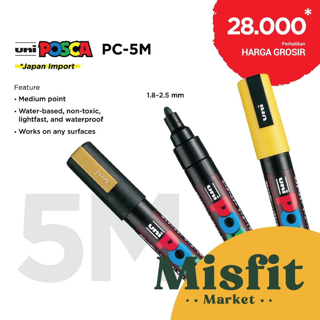 

UNI POSCA PC-5M Paint Marker (Medium Point) PC5M Spidol Warna Warni Acrylic 2.5mm