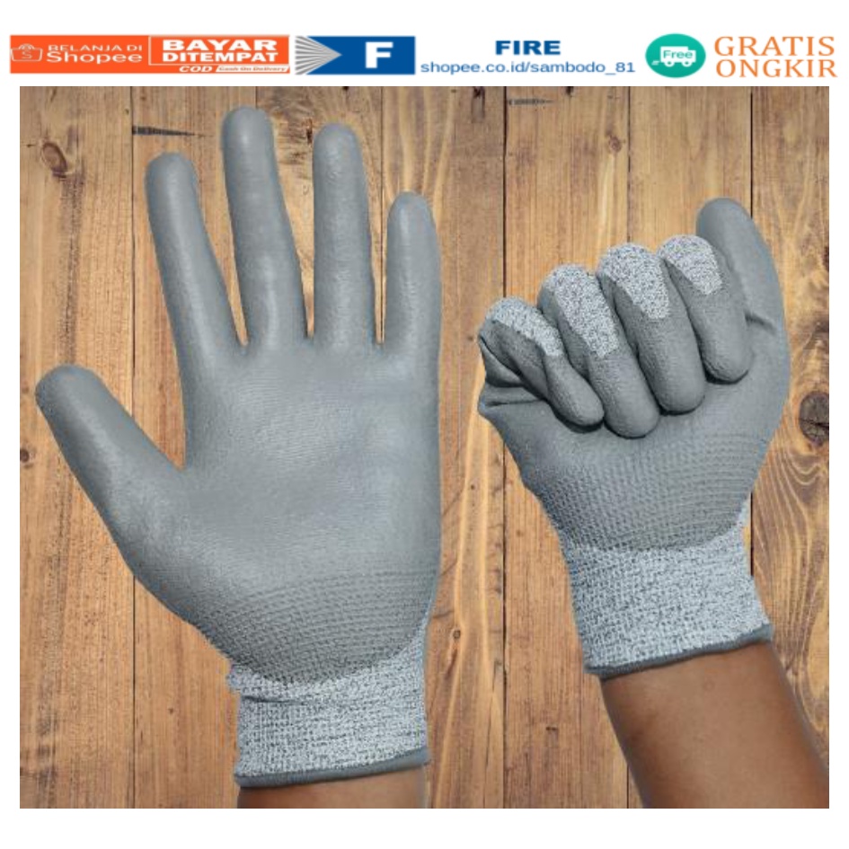 Warna Abu Abu Hand Gloves Coating Karet Warna Abu Abu Sarung Tangan Safety Kerja Kawat Besi Baja Kaca Pabrik industri Ukuran M &amp; L Uci Safety Mekanik, Motor, Berkebun, Bengkel, Tukang Karet Polyurethane