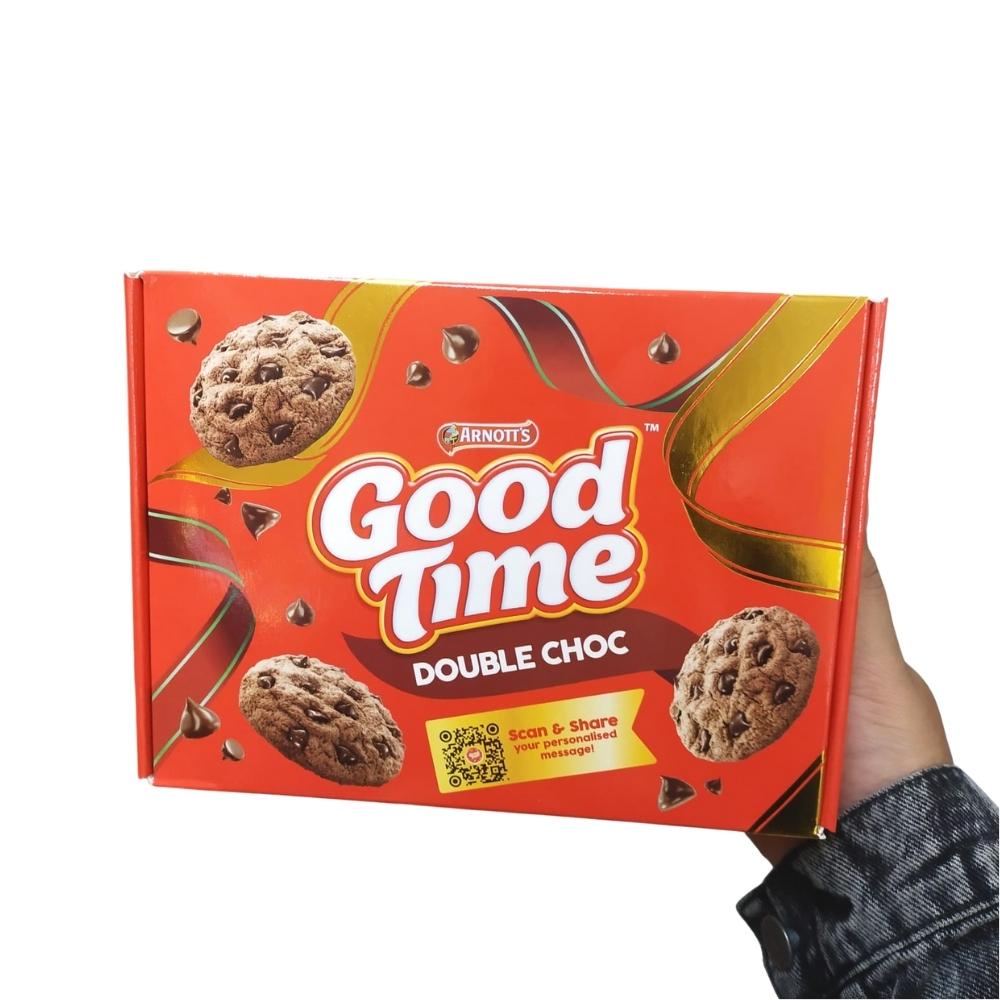 

Good Time Double Choc Snack isi 2 packs @72gr Makanan Ringan Bungkus Kardus