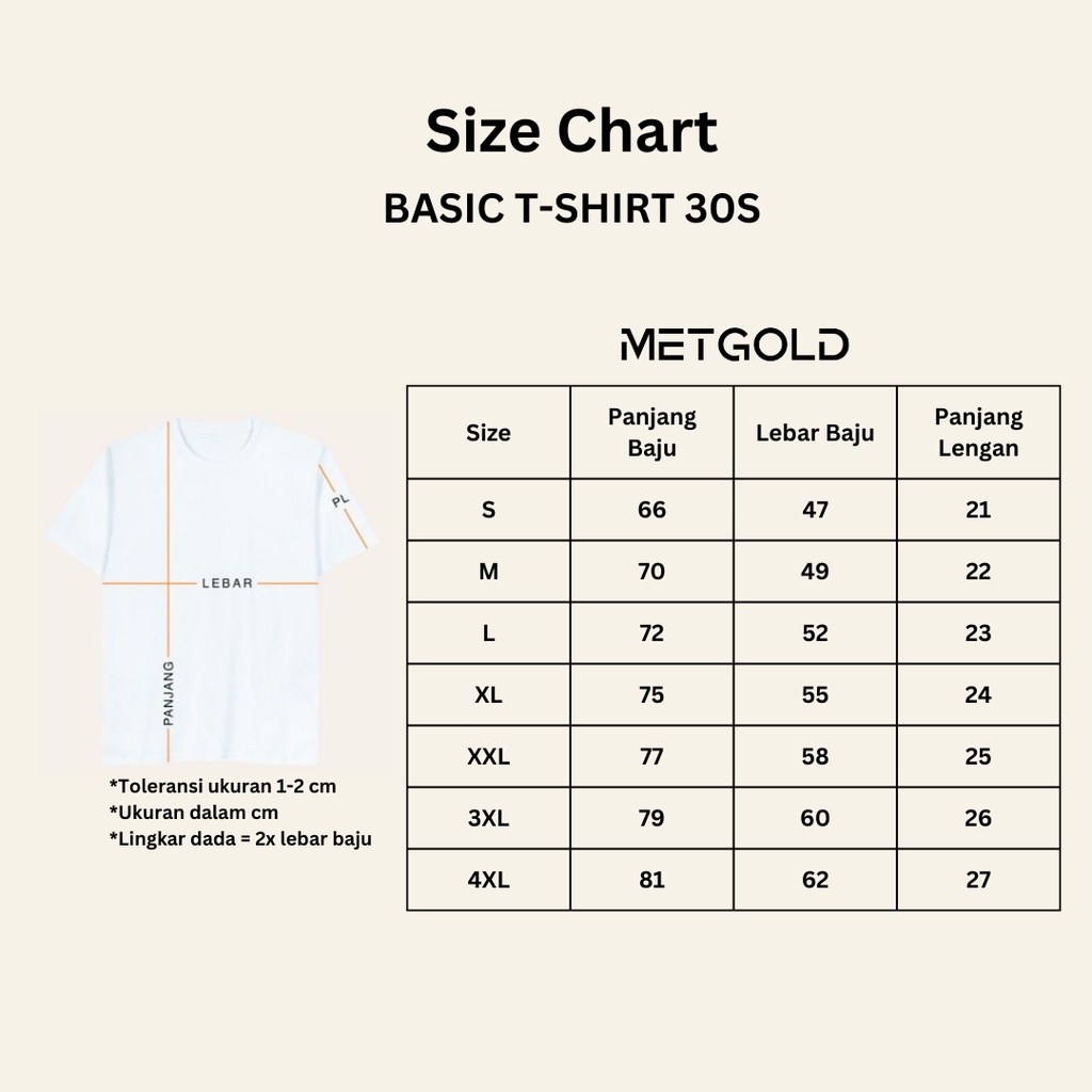 Kaos Polos Lengan Pendek Unisex Cotton Combed 30s Premium MetGold Light Colour