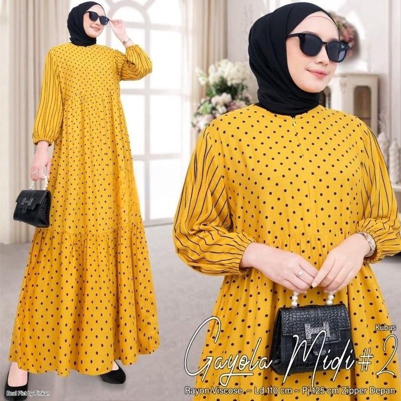 Gayola Midi Dress Wanita Busui Resleting depan Rayon premium