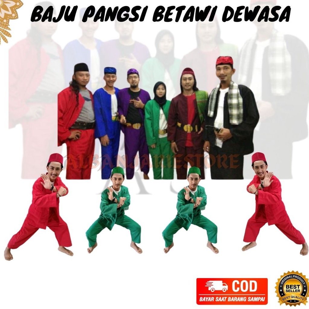 TERMURAH SETELAN  Pangsi Dewasa Setelan Lengkap (BAJU CELANA,SABUK DAN PECI) Baju Betawi Baju Palang