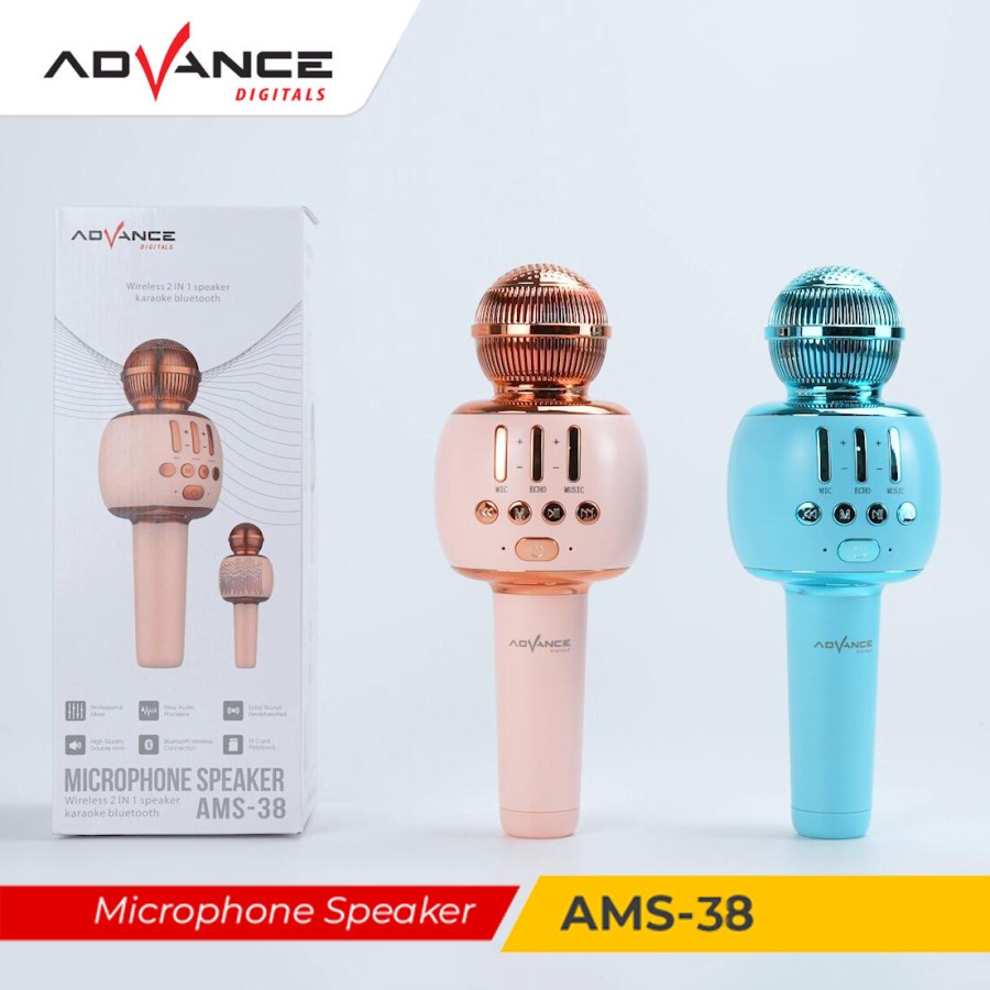 MIC MICROPHONE SPEAKER WIRELESS BLUETOOTH ADVANCE AMS-38 ORI PROMO MANTAP