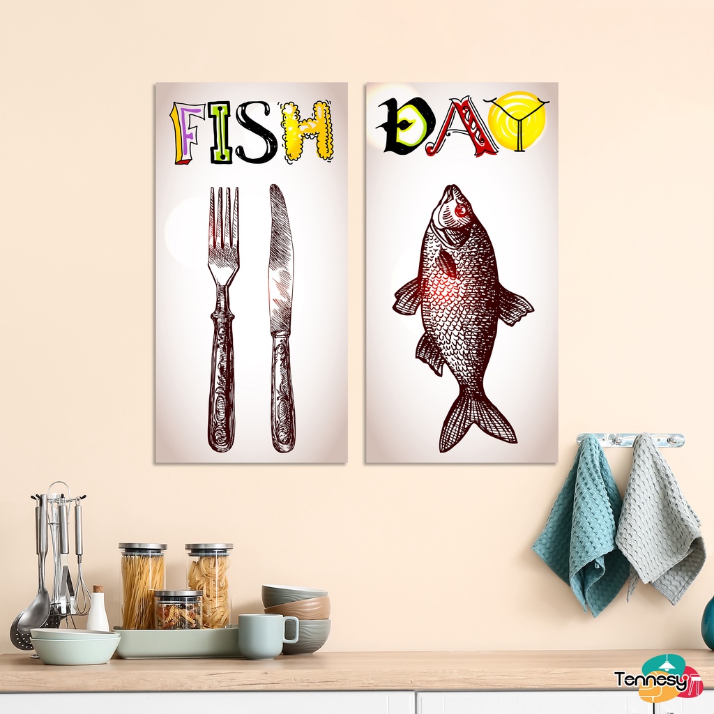 TENNESY Hiasan Dinding Dapur Fish Day Gambar Ikan Dekorasi Dinding Dapur Pajangan Kayu Poster Dekorasi Rumah