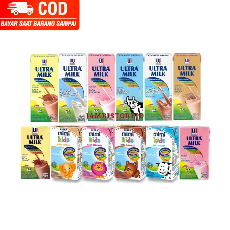 

(JAMBISTOREID) Susu Ultramilk Ultra Milk UHT Strawberry Vanila Chocolate Coklat Pink Putih 250ml Daya Tahan Tubuh Low Fat Susu Diet Rendah Lemak Jambi