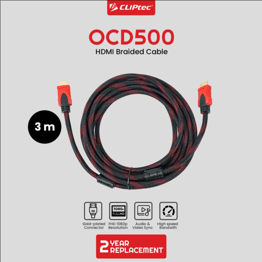 Cable hdtv 1.4 cliptec 3 meter mesh 1080p gold male for Pc p3 laptop dvd stb ocd500 Kabel hdtv 3m m-m jaring ocd-500