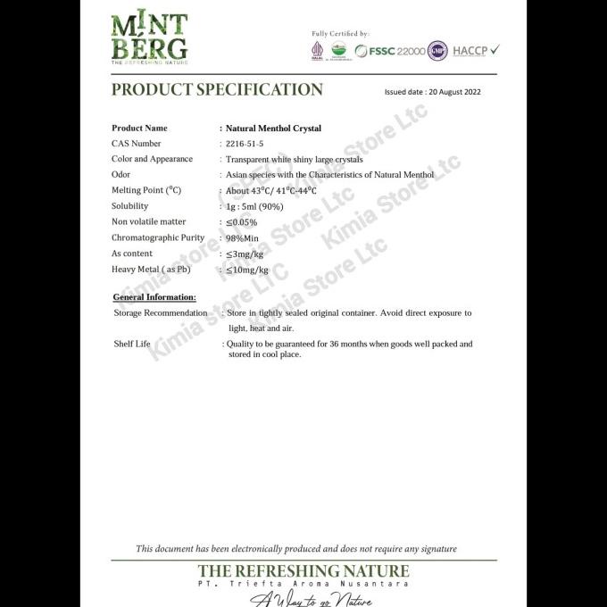 

Mentol Kristal 500 gram / Menthol Crystal 500 gram ( Food Grade ) bir08