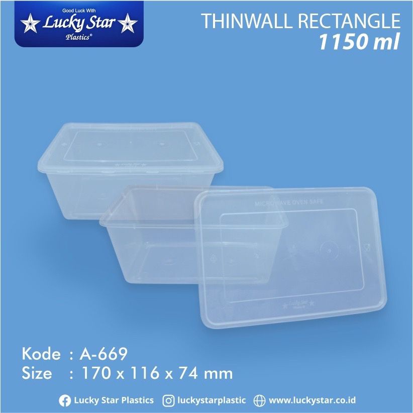 Kotak makan plastik/ thinwall persegi panjang / thinwall rectangle 650ml 750ml 950ml 1150ml / 1 PACK ISI 25 / Lucky Star