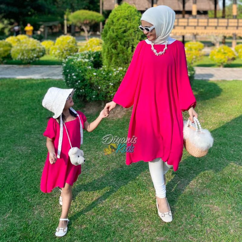 SIMPLE DRESS-Dress anak dan ibu bahan crincle airflow