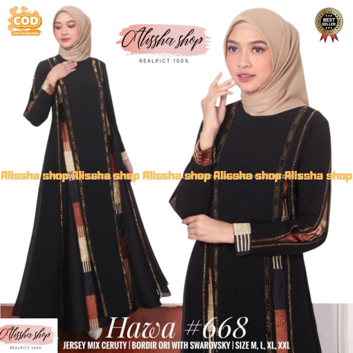 Gamis Gamis Abaya Hawa #668 / Gamis Abaya Arab Turkey Jersy Import Premium - Hitam, M(W8D2) PREMIUM 