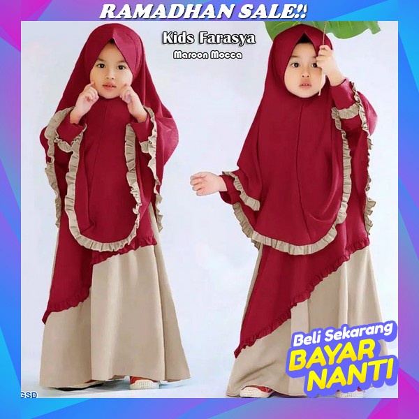 Gamis Anak Perempuan Set Hijab Umur 8-10Tahun Dan 11-13Tahun Zafirah Syar'I Kid Gamis Anak Terbaru 2
