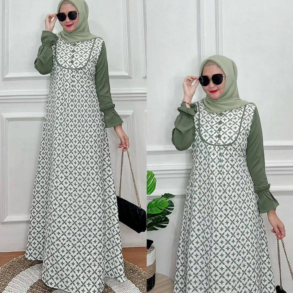 Falia Dress Wanita Syari Crincel Busui / Gamis Lebaran