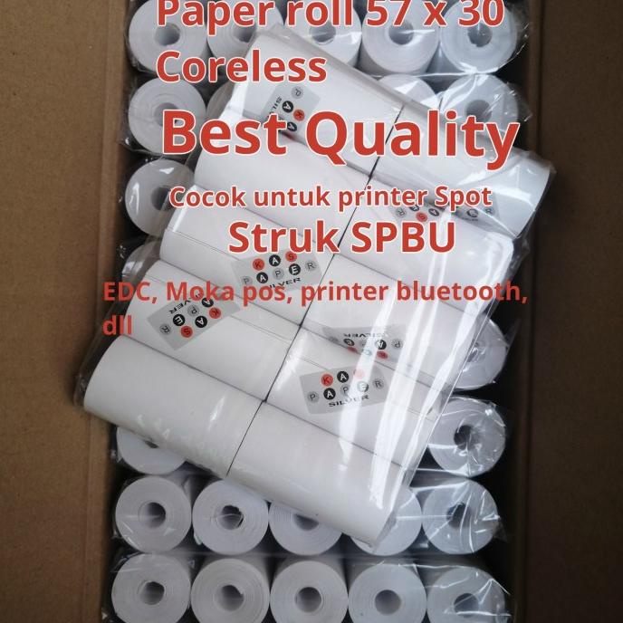 

Thermal paper roll 57 x 30 / 57x30 coreless tanpa bungkus 1dus