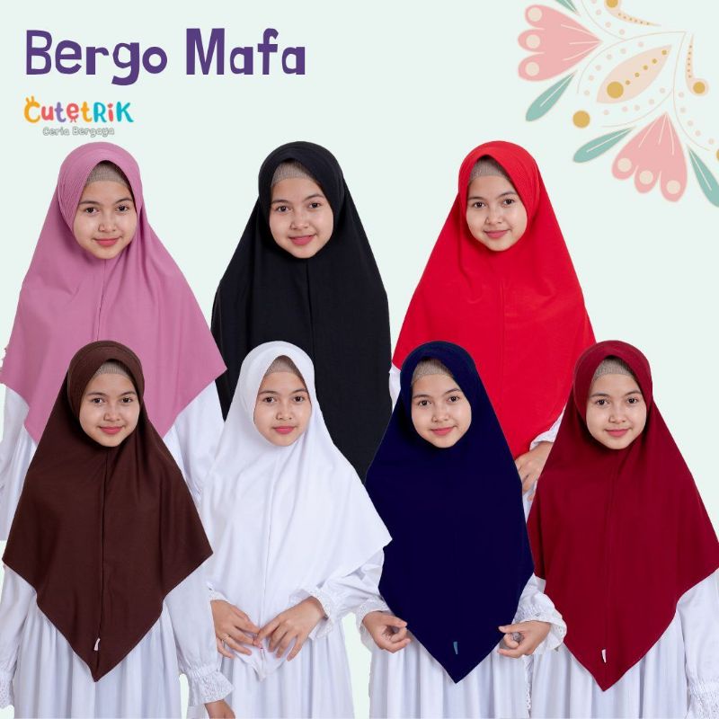 [Bisa COD] Bergo / Jilbab / Khimar Anak Merk Cutetrik Model Melia / Mafa Hitam Putih Merah Coklat Co