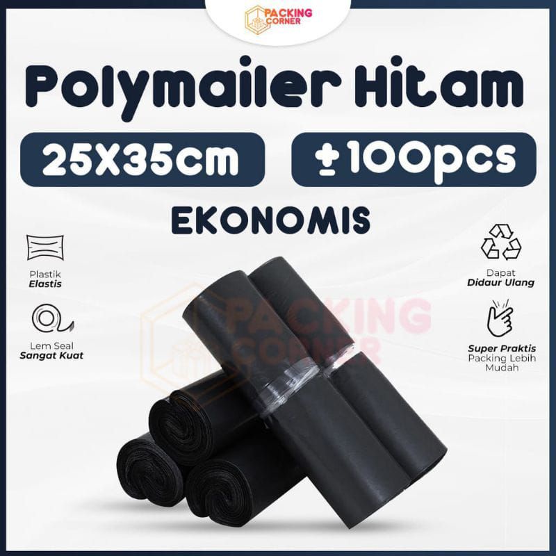 

Plastik Packing Olshop Online Shop ol on shop Polymailer Warna Hitam Semi Glossy 25x35 si 100 pcs Tebal Glossy MURAH