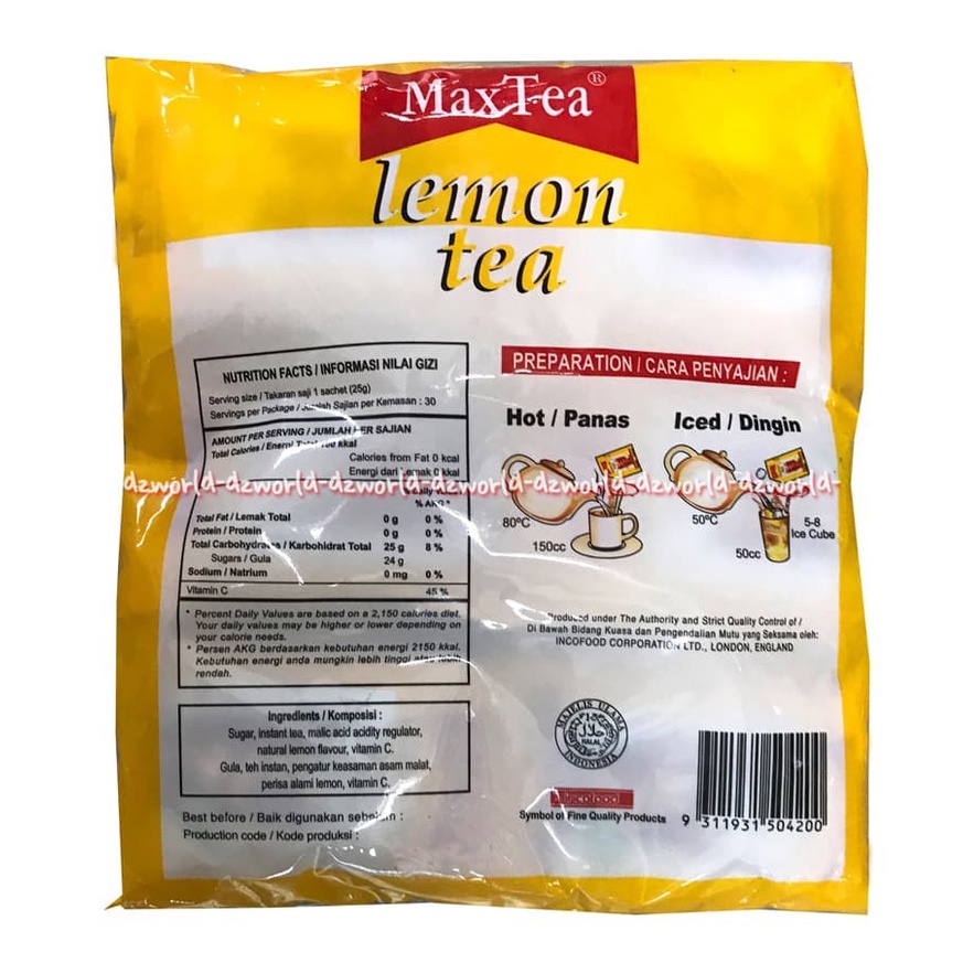 Max Tea Lemon Tea Isi 30sachet Maxtea Teh Instan Rasa Lemon Lemontea Lemon Tee Maxtea Instant Kemasan Sachet