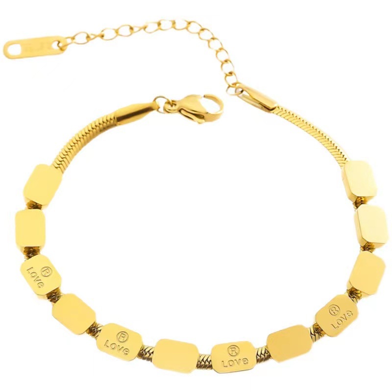 AZ263 【COD】Gelang Tangan Motif Tikar Titanium Gold Antikarat Dan Anti Luntur