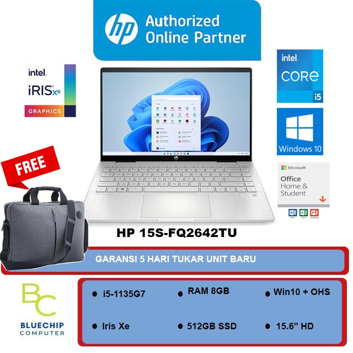LAPTOP HP 15s FQ2642TU - I5 1135G7 8GB 512SSD 15.6 IPS W11+OHS- SILVER