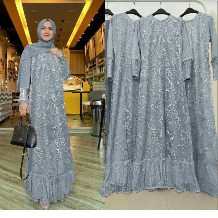 HARGA SPESIAL ISG√Gamis Humaira brokat tile mutiara M-L-XL-XXL JUMBO / Gamis wanita brokat / Gamis b