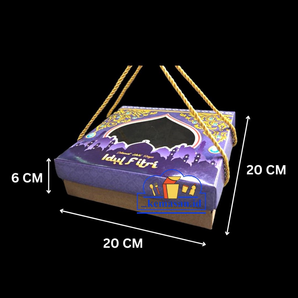 

BOX "SELAMAT IDUL FITRI" UNGU WINDOW TALI TUTUP LEPAS 20X20X6CM