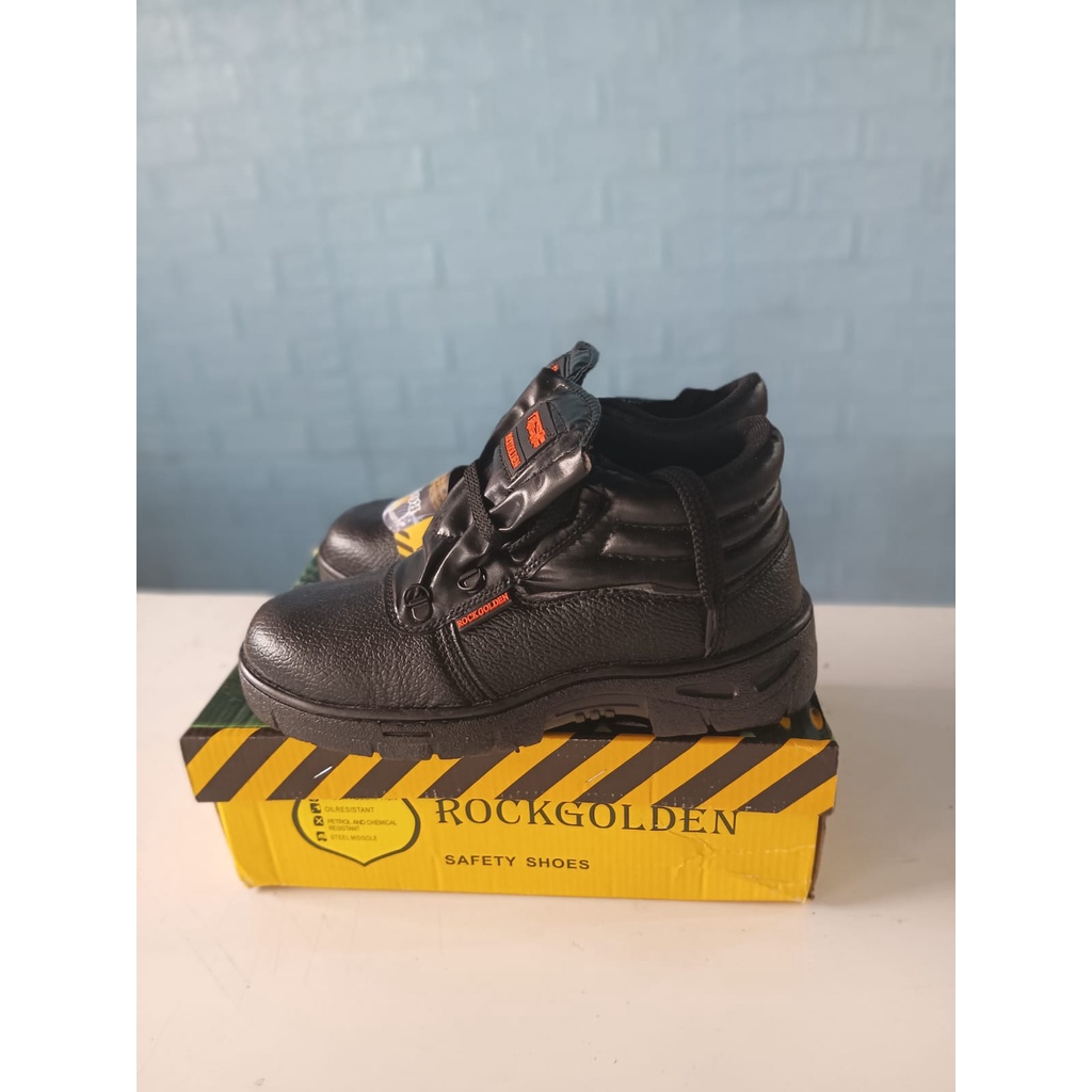 Sepatu Safety Shoes Pria Ujung Besi Middle Cut Full Black