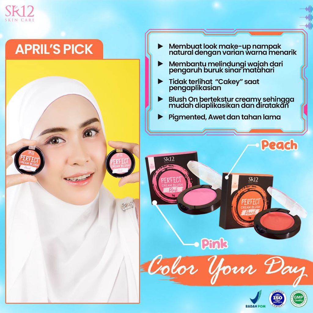 SR12 PERFECT CREAM BLUSH / MAKE UP BLUSH ON CREAM / PERONA PIPI / PEMERAH PIPI ALAMI / PIGMENTED / AWET &amp; TAHAN LAMA