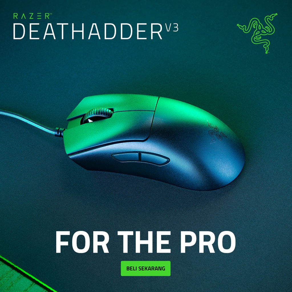 Razer DeathAdder V3 Mouse Gaming Hitam Ergonomis Tangan Kanan