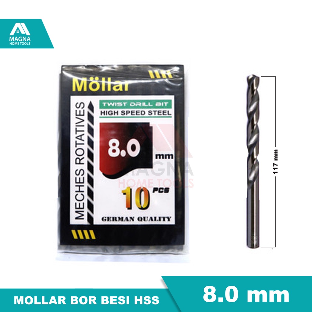 MATA BOR BESI LISTRIK HSS MOLLAR PUTIH 8 MM [ORI]