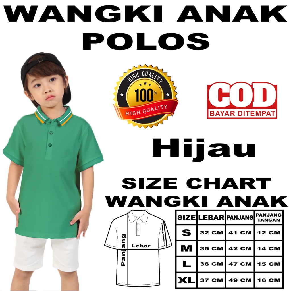 Kaos Wangki Anak Cowok Polos Bahan Polyester (PE) S-XL Hijau