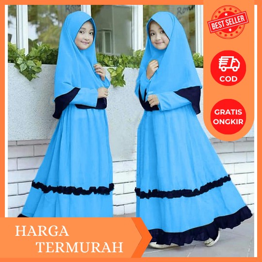 Baju Stelan Ank Perempuan Cod Baju Gamis Remaja Tanggung Model Terbaru Motif Polkadot Warna Sage Gre