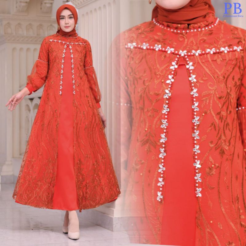 Gamis Tile Regina Kombinasi Payet Mutiara Modern/ Gamis Tile/ Gamis Kondangan/ Gamis/ Gamis Cardigan/ Gamis Mutiara/ Gamis Outer/ Gamis Seragaman/ Gamis Cantika/ Gamis Modern