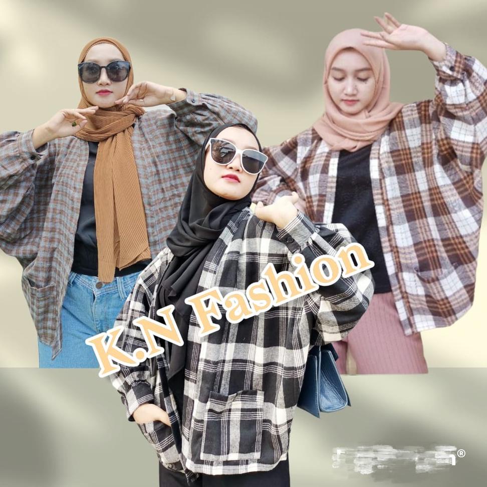 BEST SELLER Outer Flanel Lengan Balon Grid murah berkualitas motif kotak kotak 735