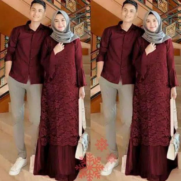 MURAH Gamis Baju Kondangan Brukat Brokat PELINO Couple MERAH MAROON MARUN