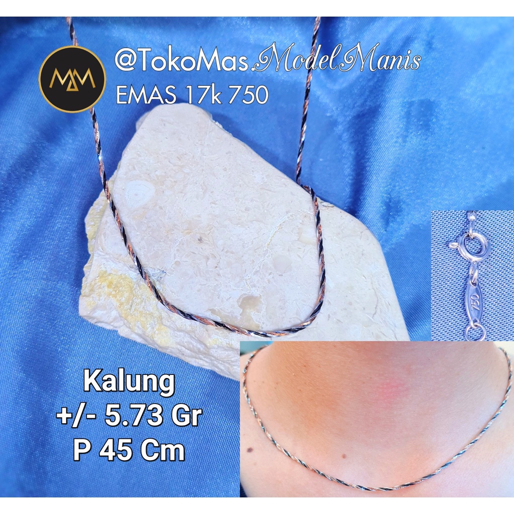 Kalung casandra lilit 3warna putih rosegold hitam emas 750 kadar 17k
