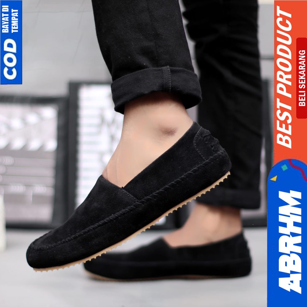 ABRHM x HUNICI - Sepatu Slip On Pria Sepatu Casual Pria Sepatu Kulit Syntetic Pria Sepatu Original Sepatu Kasual Santai Kuliah Gaya Keren Kekinian Ori Murah Terlaris