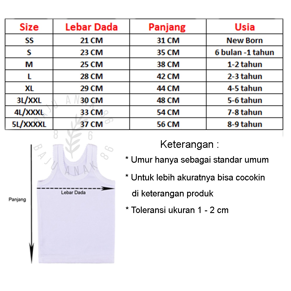 6 Pcs Singlet Bayi Kaos Dalam Anak 022.4461