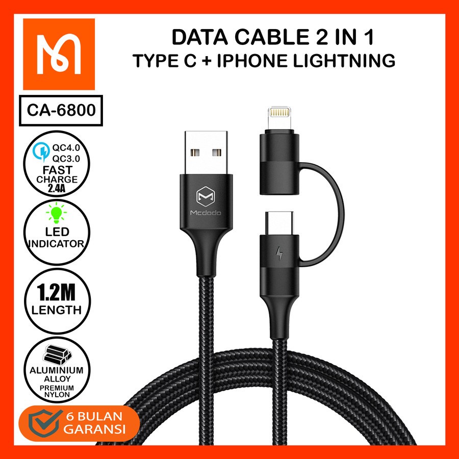 MCDODO CA-6800 Kabel 2 In 1 USB Type C To Lightning Fast Charging 18W