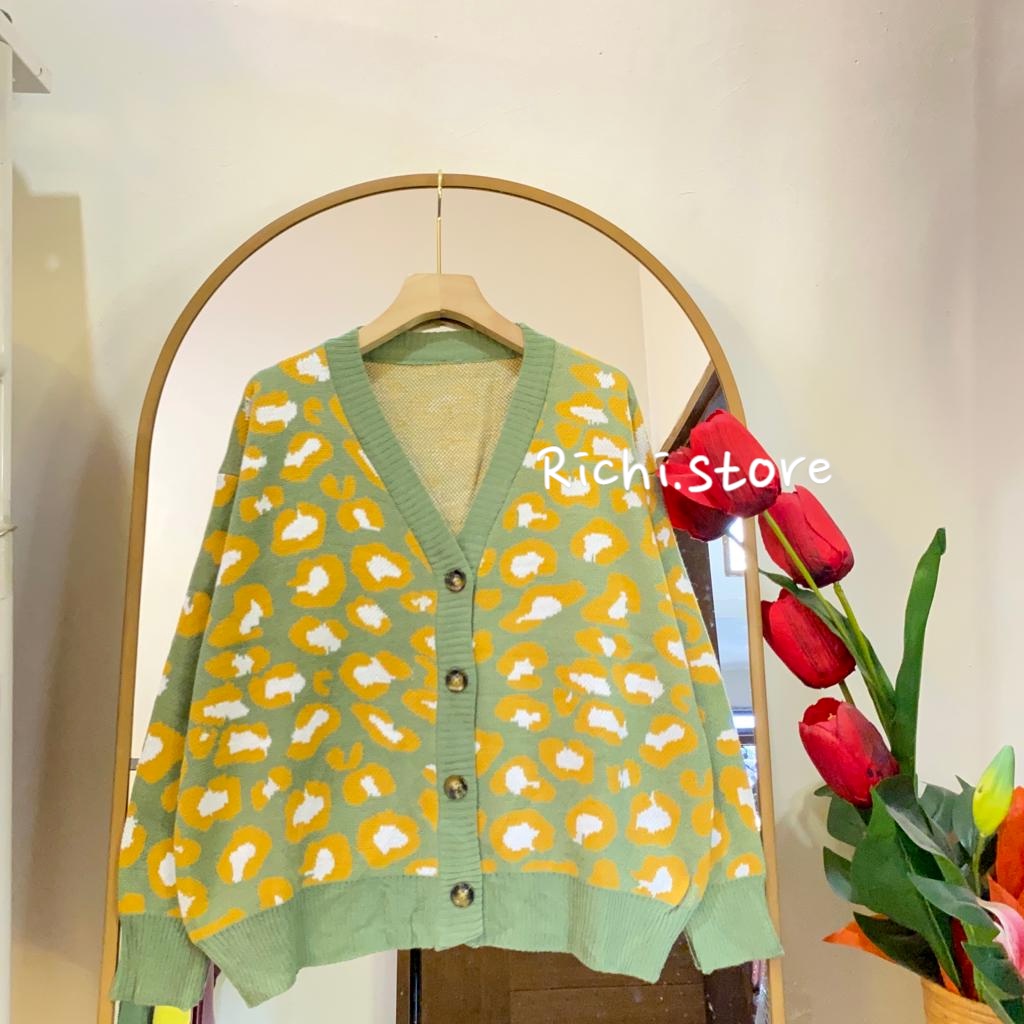LEOPARD CARDIGAN RAJUT V-NECK FULL KANCING